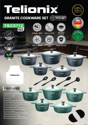 گچین مال  - سرویس قابلمه ۱۷ پارچه گرانیتی تلیونیکس Telionix مدل TGC5712